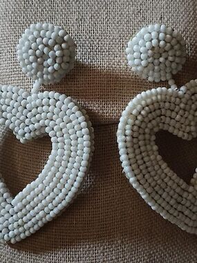 C&C California White Beaded Heart Drop Earrings